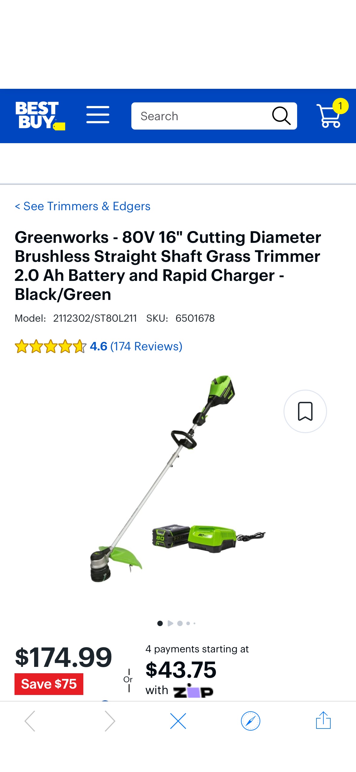 Greenworks 80V 16" Cutting Diameter Brushless Straight Shaft Grass Trimmer 2.0 Ah Battery and Rapid Charger Black/Green 2112302/ST80L211 - Best Buy