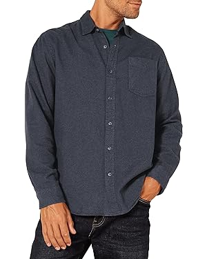 Amazon.com: Amazon Essentials Men&#39;s Long-Sleeve Flannel Shirt (Available in Big &amp; Tall), Black, X-Small : Clothing, Shoes &amp; Jewelry