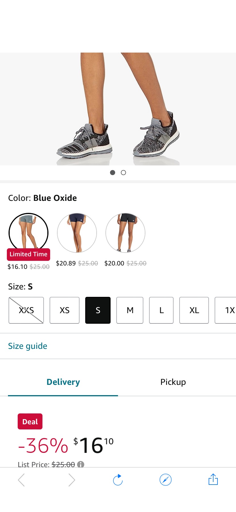 adidas 瑜伽短裤Women's Yoga High Waisted Short Tights, Blue Oxide, Medium at Amazon Women’s Clothing store