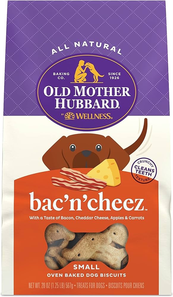 Amazon.com : Old Mother Hubbard by Wellness Classic Bac'N'Cheez Natural Dog Treats, Crunchy Oven-Baked Biscuits, Ideal for Training, Small Size, 20 ounce bag : Pet Snack Treats : Pet Supplies