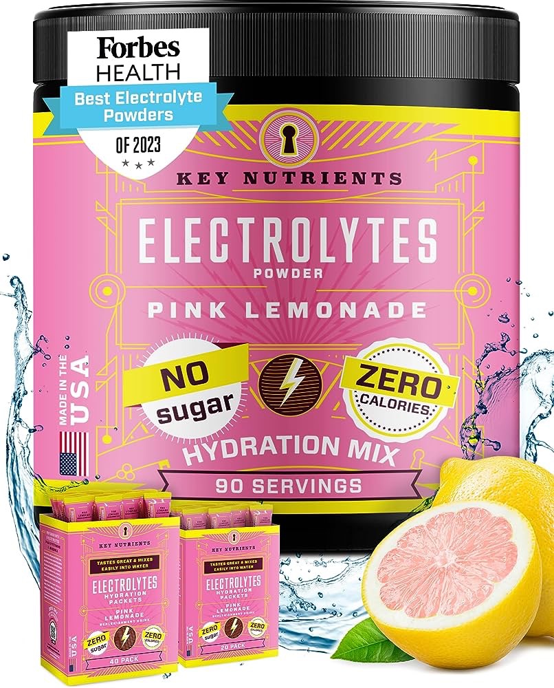 Key Nutrients Electrolytes Powder - 90 Servings - Fresh Pink Lemonade Electrolyte Drink Mix - No Sugar, No Calories, Gluten Free - Powder and Packets (20, 40 or 90 Servings) : Amazon.ca: Grocery & Gou