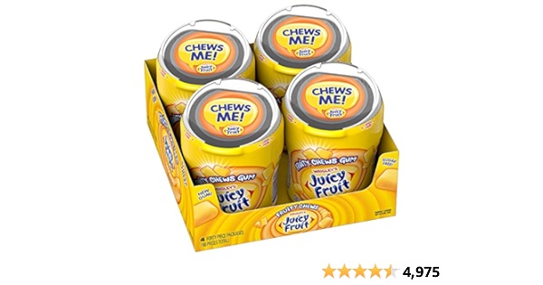 Juicy Fruit Gum (4 Pack) Original Bubble Gum Chewing Gum Bulk Pack, 40 piece Bottle