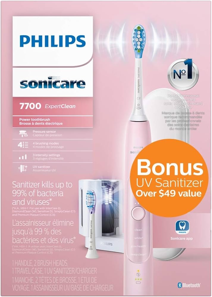 Philips Sonicare ExpertClean 7700 Rechargeable Electric Toothbrush with Bluetooth & UV Sanitizer, HX9630/17, Pink : Amazon.ca: Health & Personal Care