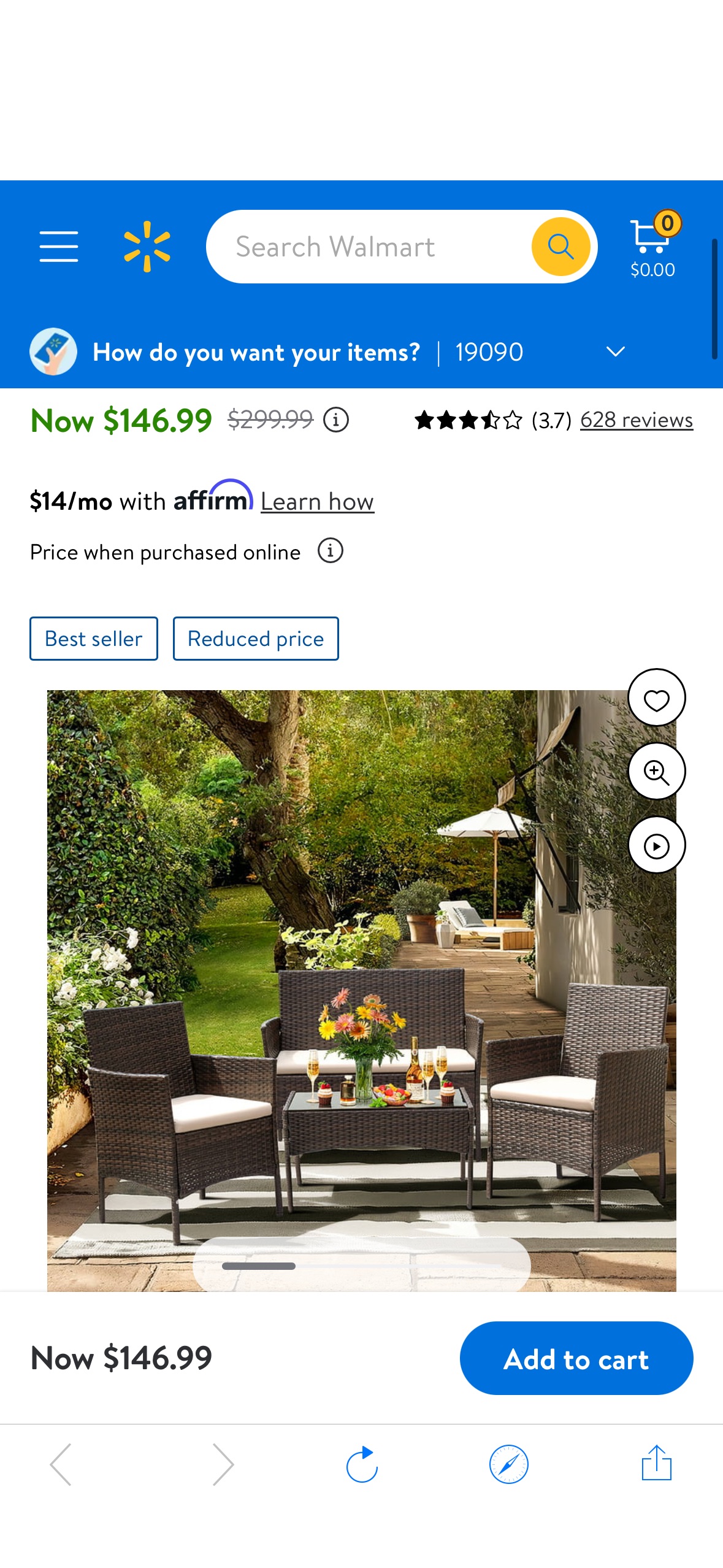Lacoo 4 Pieces Patio Conversation Set Outdoor Furniture PE Rattan Wicker Chairs Set and Table, Brown - Walmart.com