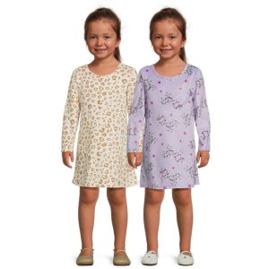 Wonder Nation Toddler Girls Long Sleeve Pajama Gown Set, 2-Pack, Sizes 2T-5T
