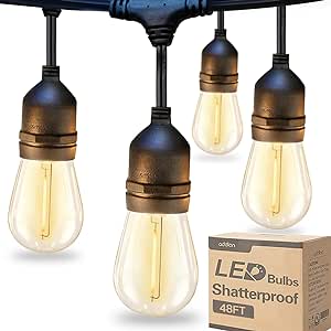 addlon LED Outdoor String Lights 48FT with Edison Vintage Shatterproof Bulbs and Commercial Grade Weatherproof Strand - ETL Listed Decorative Lights for Patio Garden - Amazon.com