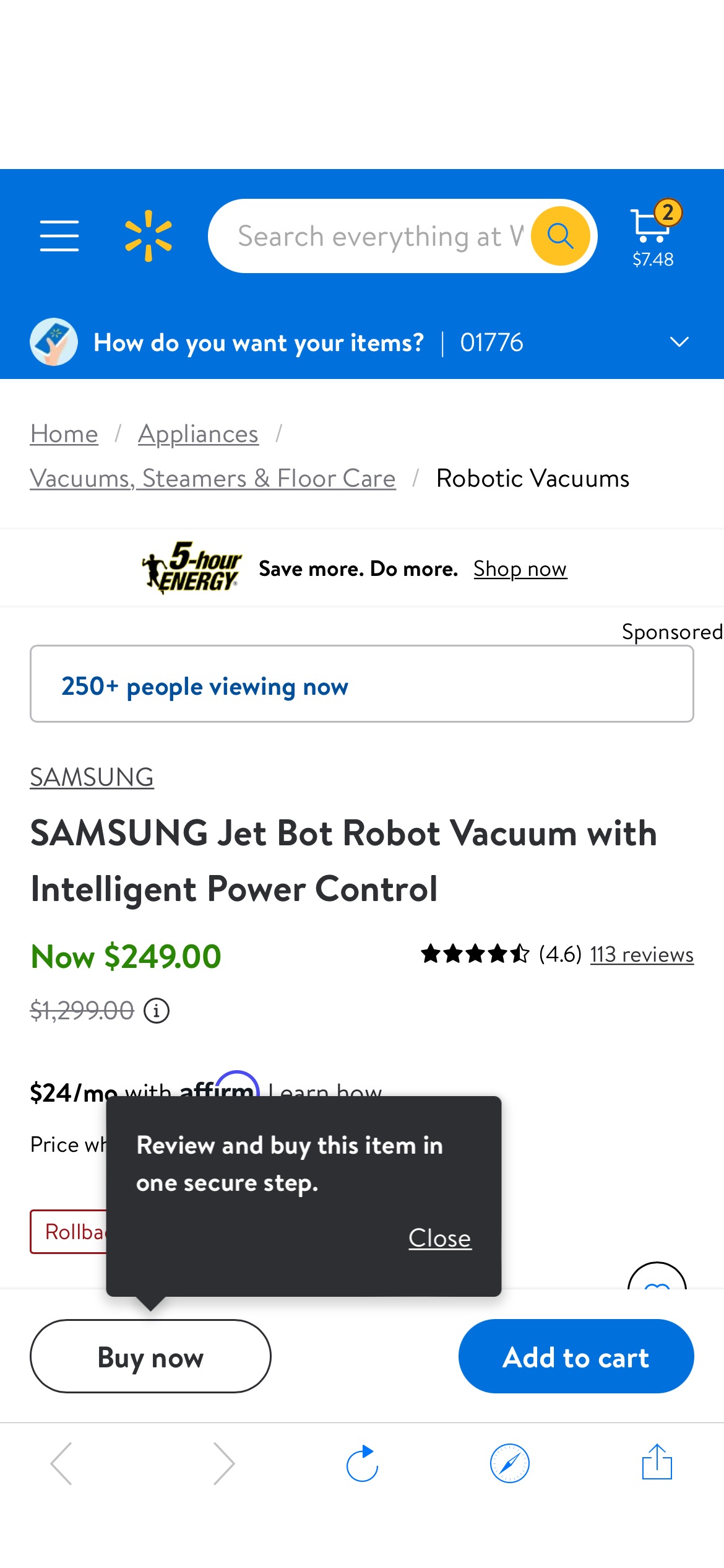 SAMSUNG Jet Bot Robot Vacuum with Intelligent Power Control - Walmart.com