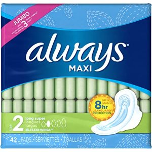 ALWAYS Maxi Size 2 Super Pads With Wings Unscented, 42 Count