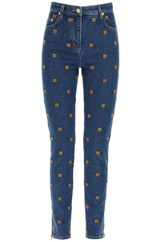 Women's All-over Teddy Bear Embroidered Denim Jeans by Moschino | Coltorti Boutique 长裤