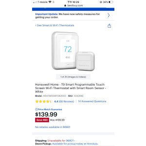 $139.9 Honeywell Home T9智能触屏房间温湿度控制器
