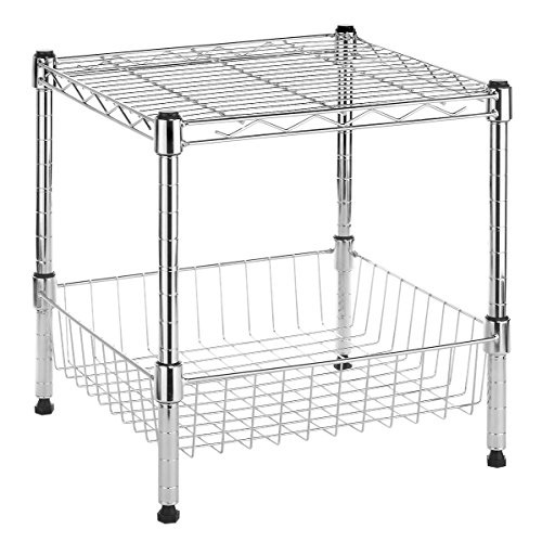 Amazon.com: Whitmor 2-Wire Shelving Unit, Metal Storage Shelves, Stacking Shelf with Basket, Easy Assembly Home Organizer for Pantry, Kitchen, Garage, Plant : Home & Kitchen