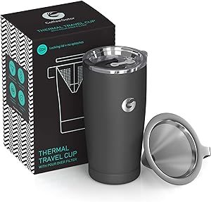 Amazon.com: Coffee Gator Coffee Travel Mug - 20 oz Stainless-Steel, Vacuum Insulated Tea and Coffee Tumbler for Women and Men with Leakproof Lid &amp; Paperless Dripper, Gray : Home &amp; Kitchen