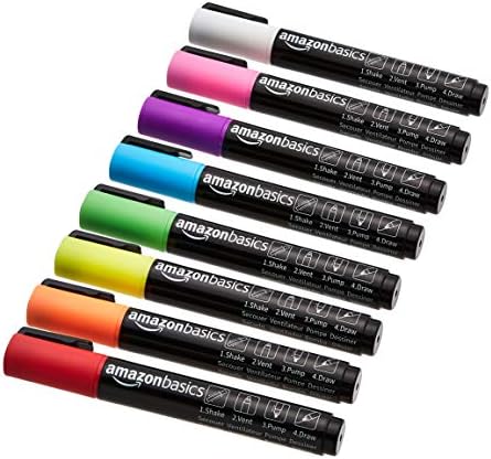 Amazon.com : Amazon Basics Bullet/Chisel Reversible Tip Chalk Markers, Bold Point, 8 Pack, Bright Colors : Office Products