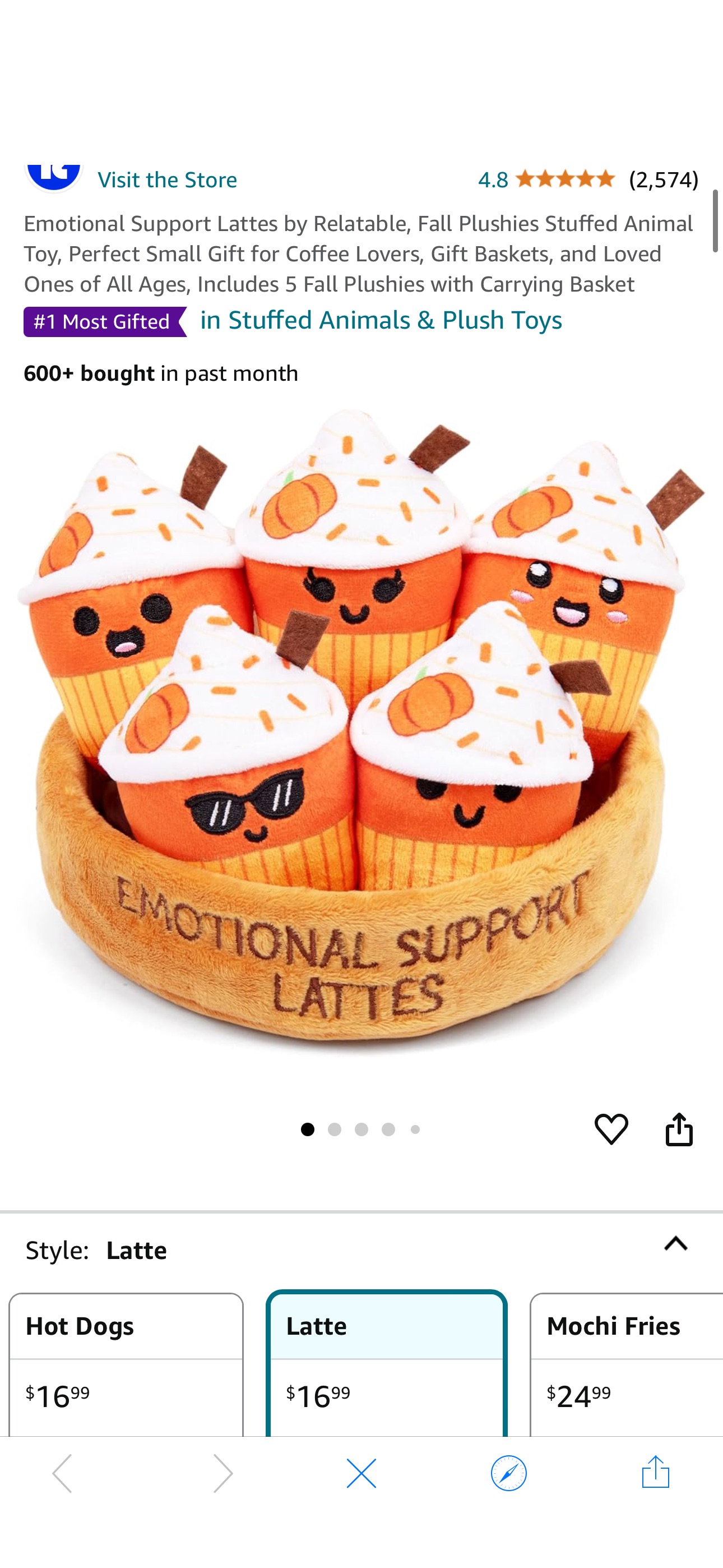 Amazon.com: Emotional Support Lattes by Relatable, Fall Plushies Stuffed Animal Toy, Perfect Small Gift for Coffee Lovers, Gift Baskets, and Loved Ones of All Ages, Includes 5 Fall Plushies with Carry