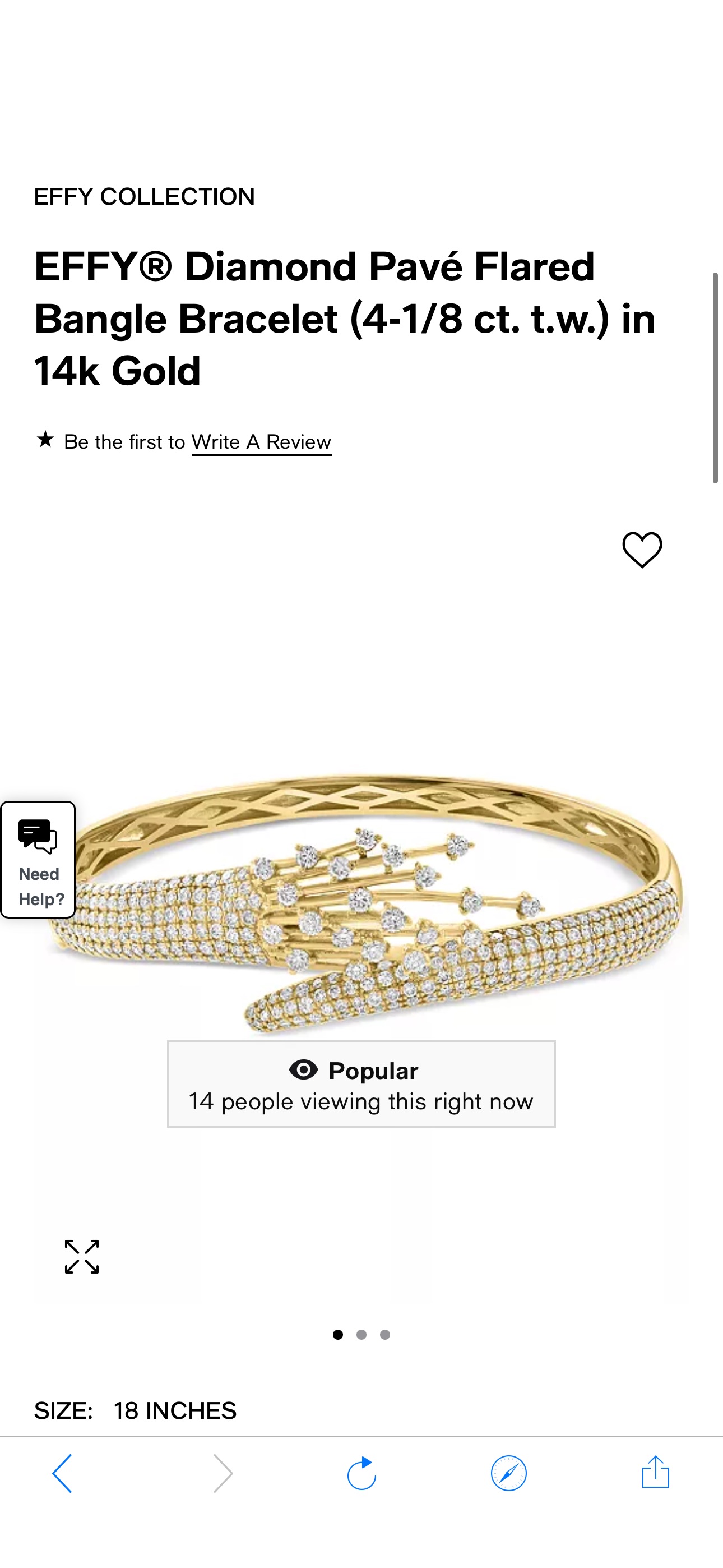 EFFY Collection EFFY® Diamond Pavé Flared Bangle Bracelet (4-1/8 ct. t.w.) in 14k Gold - Macy's