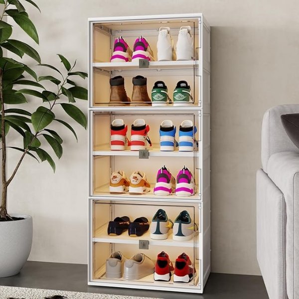 Shoe Organizer for Closet, Large Clear Plastic Stackable Shoe Storage Boxes