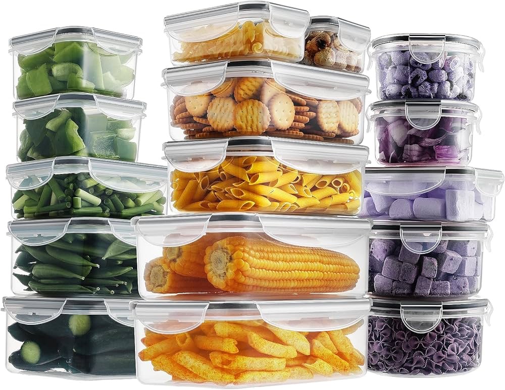 Amazon.com: HOMBERKING 32 Pieces Food Storage Containers Set with Snap Lids (16 Lids + 16 Containers), Plastic Containers, BPA-Free Lunch Container Bento Box for Home, Black: Home & Kitchen