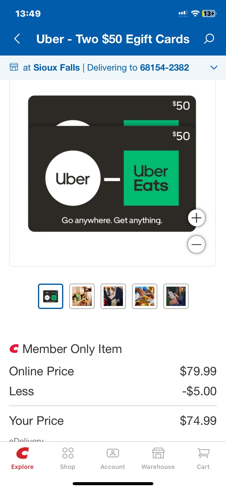 Uber - Two $50 eGift Cards | Costco