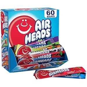 Amazon.com: Airheads Candy Bars, Variety Bulk Box, Chewy Full Size Fruit Taffy, Gifts, Holiday, Parties, Concessions, Pantry, Non Melting, Party, 60 Individually Wrapped Full Size Bars