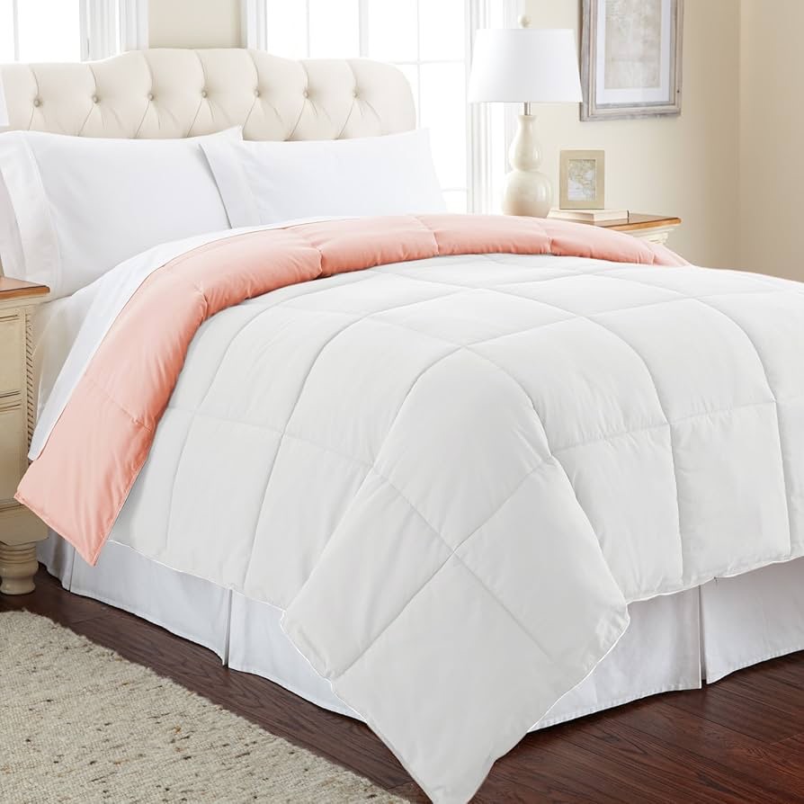 Amazon.com: Modern Threads Down Alternative Microfiber Quilted Reversible Comforter & Duvet Insert - Soft, Comfortable Alternative to Goose Down - Bedding for All Seasons Blush/White Full/Queen : Home