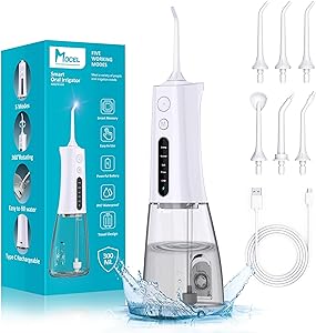 Amazon.com: Water Dental Flosser Cordless Teeth Cleaning MOCEL 5 Modes Oral Irrigator 300ML Portable and USB C Cable Rechargeable IPX7 Waterproof Flossing Teeth Pick Irrigation Cleaner