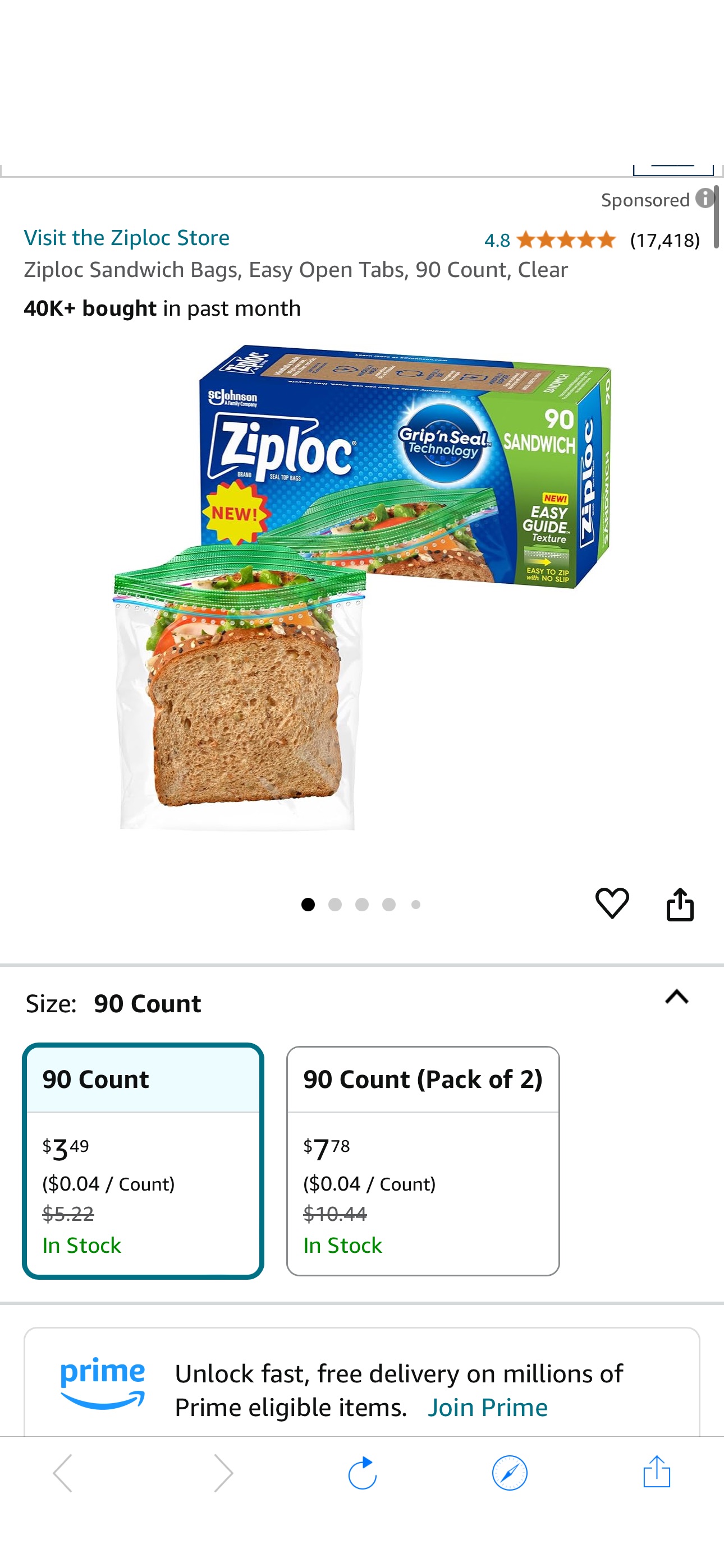 Amazon.com: Ziploc Sandwich Bags, Easy Open Tabs, 90 Count, Clear : Health & Household