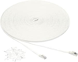 Amazon.com: Amazon Basics RJ45 Cat 7 Ethernet Patch Cable, Flat, 600MHz, Snagless, Includes 25 Nails for Printer, 100 Foot, White : Electronics