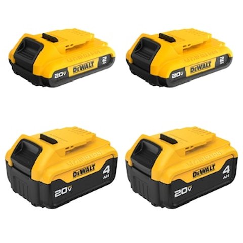 $199 送自选工具DEWALT 20-V 2h+4h 电池4件组合