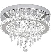 Deckrico Modern K9 Crystal Chandelier 3 LED Lights Stainless Steel Pendant Lamp Flush Mount Light Fixtures