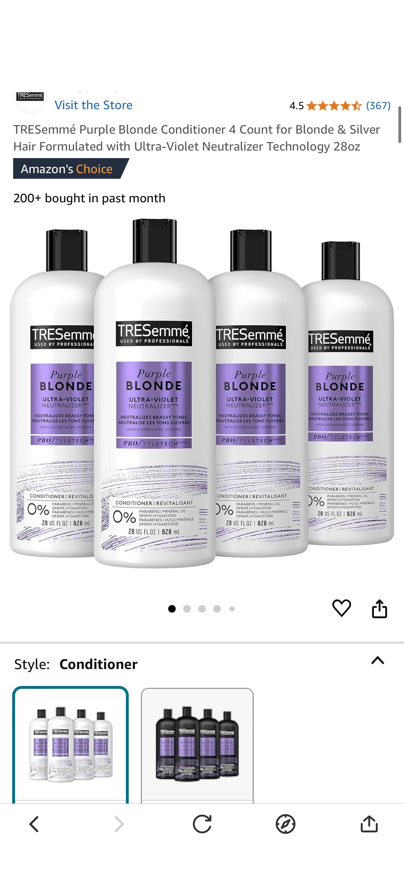 Amazon.com : TRESemmé Purple Blonde Conditioner 4 Count for Blonde & Silver Hair Formulated with Ultra-Violet Neutralizer Technology 28oz : Beauty & Personal Care