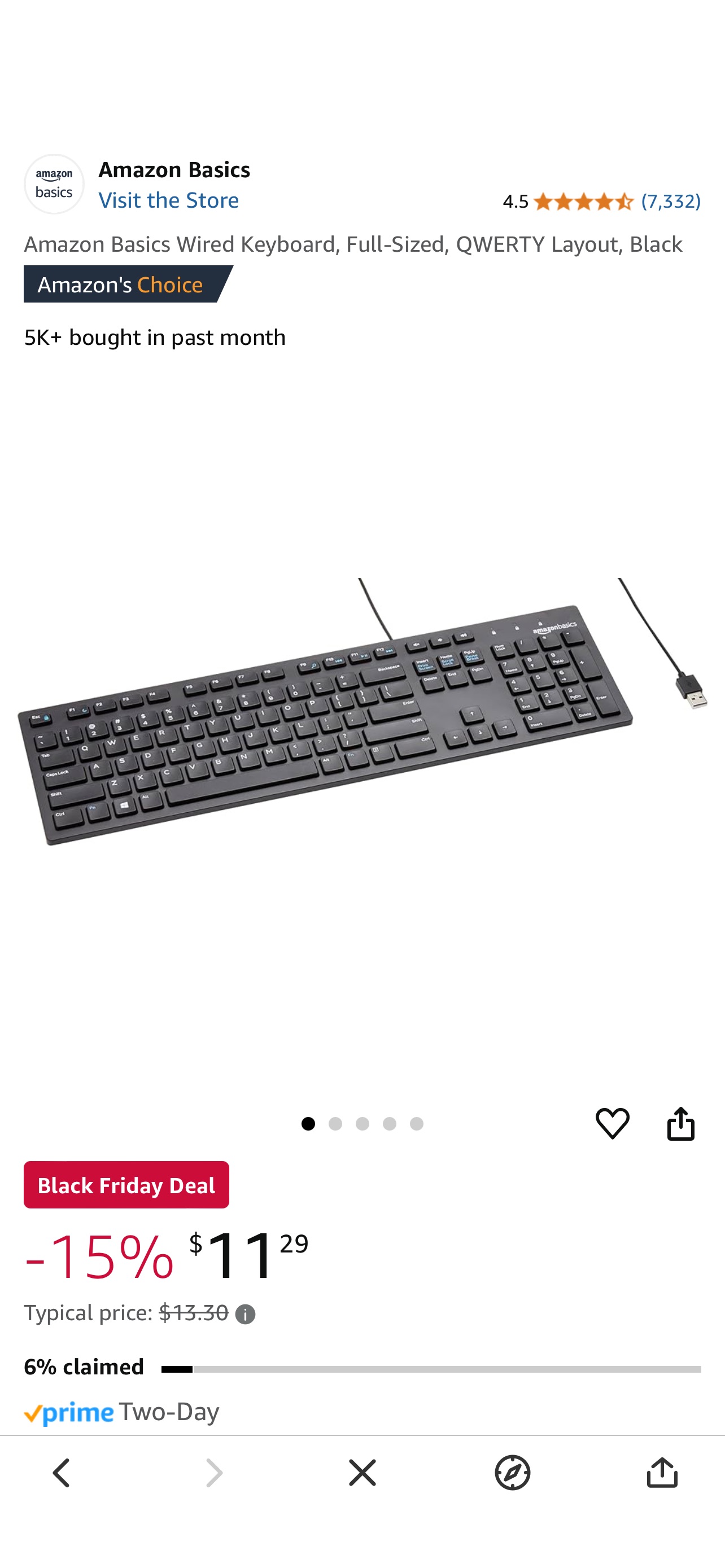 Amazon.com: Amazon Basics Wired Keyboard, Full-Sized, QWERTY Layout, Black : Electronics键盘