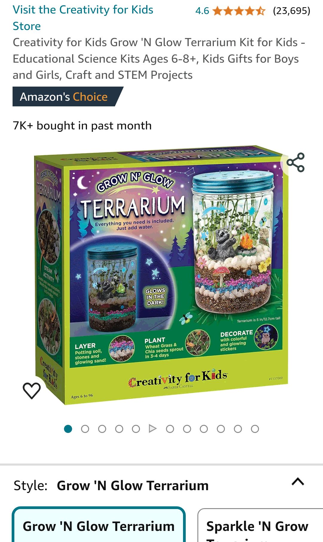 Creativity for Kids Grow 'N Glow Terrarium Kit for Kids - Educational Science Kits Ages 6-8+, Kids Gifts for Boys and Girls, Craft and STEM Projects