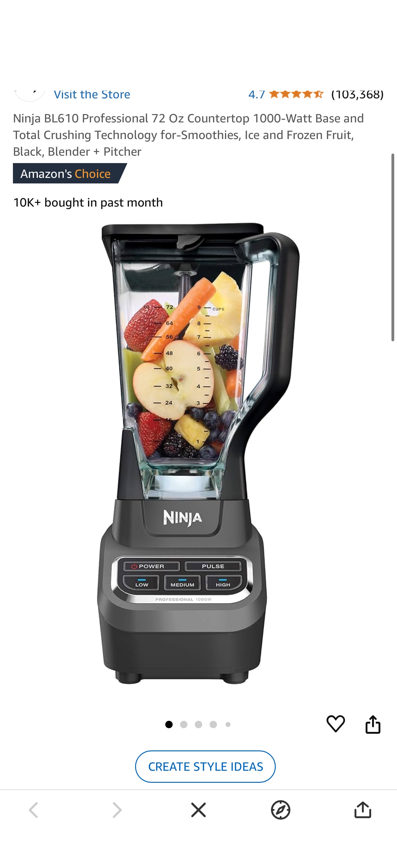 Amazon.com: Ninja BL610 Professional 72 Oz Countertop 1000-Watt Base and Total Crushing Technology for-Smoothies, Ice and Frozen Fruit, Black, Blender + Pitcher: Home & Kitchen