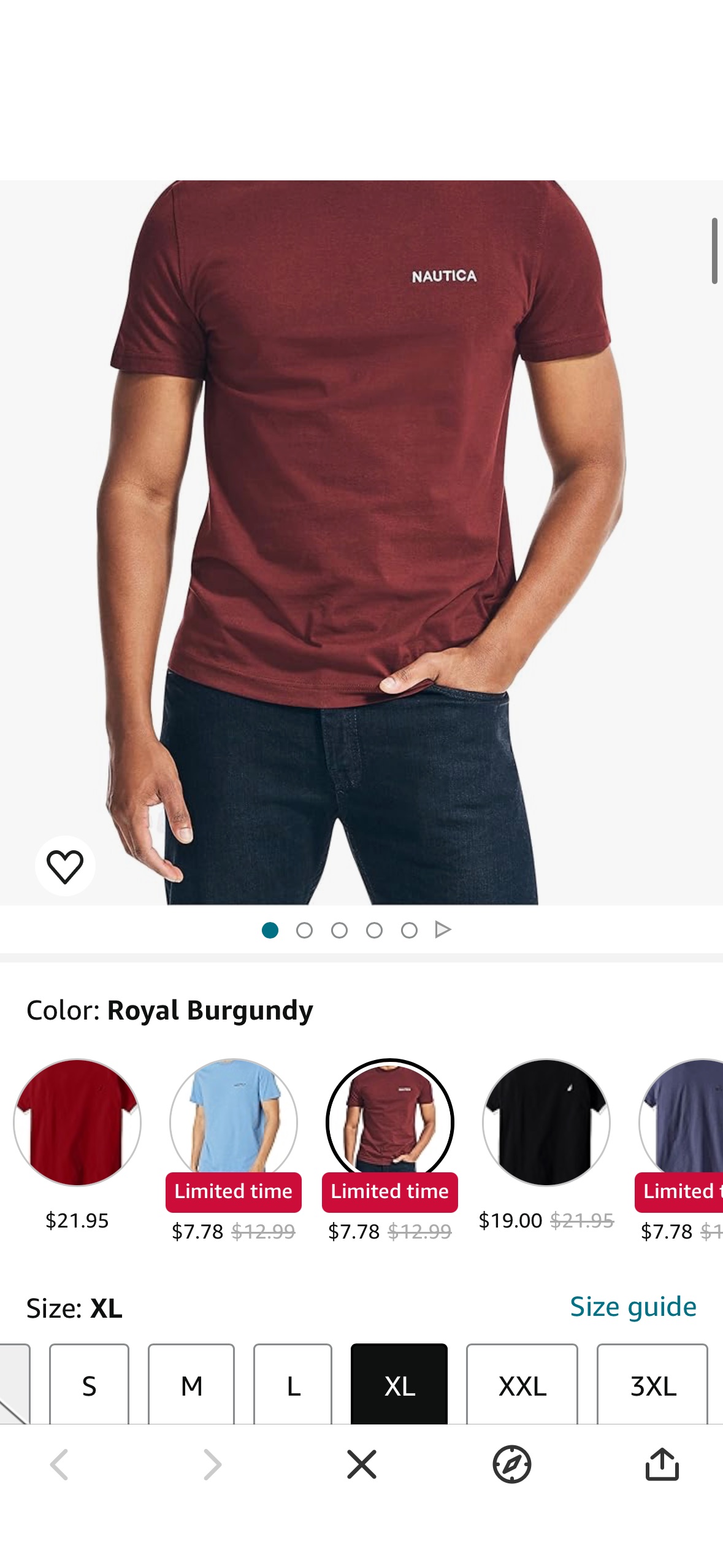 Amazon.com: Nautica Men's Short Sleeve Solid Crew Neck T-Shirt, Royal Burgundy, X-Large : Clothing, Shoes & Jewelry