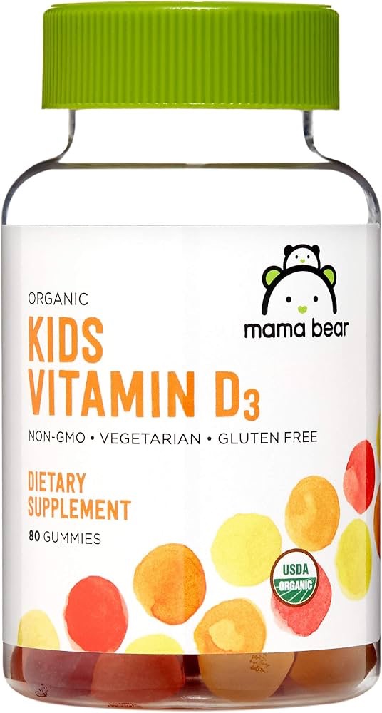 Amazon.com: Amazon Brand - Mama Bear Organic Kids Vitamin D3 25 mcg (1000 IU) Gummies per serving, Bone and Immune Health, Strawberry, 80 Count : Health & Household