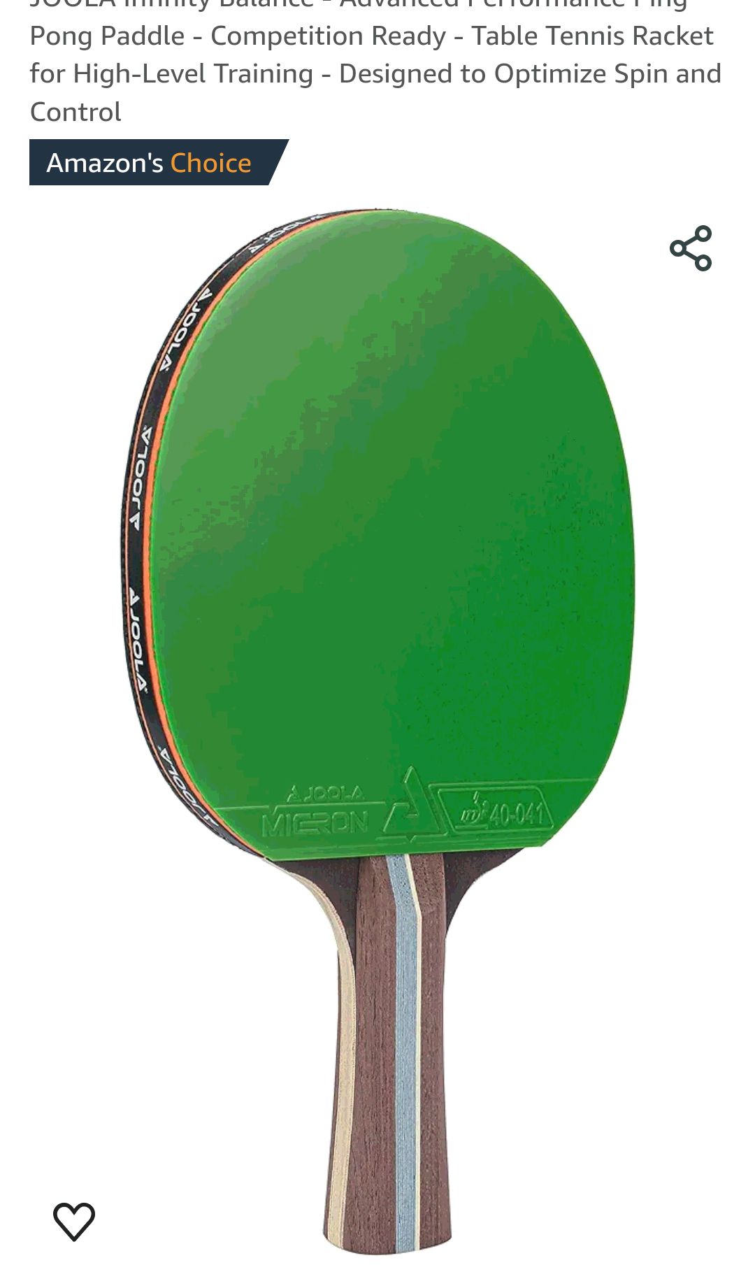 Amazon.com : JOOLA Infinity Balance - Advanced Performance Ping Pong Paddle - Competition Ready - Table Tennis Racket for High-Level Training - Designed to Optimize Spin and Control - Green : Sports &