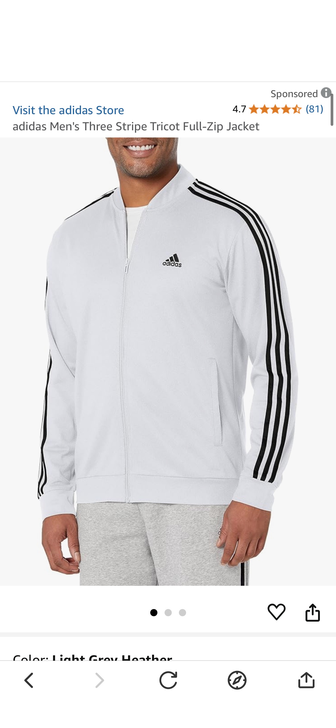 adidas Men's Three Stripe Tricot Full-Zip Jacket, Light Grey Heather, XX-Large at Amazon Men’s Clothing store