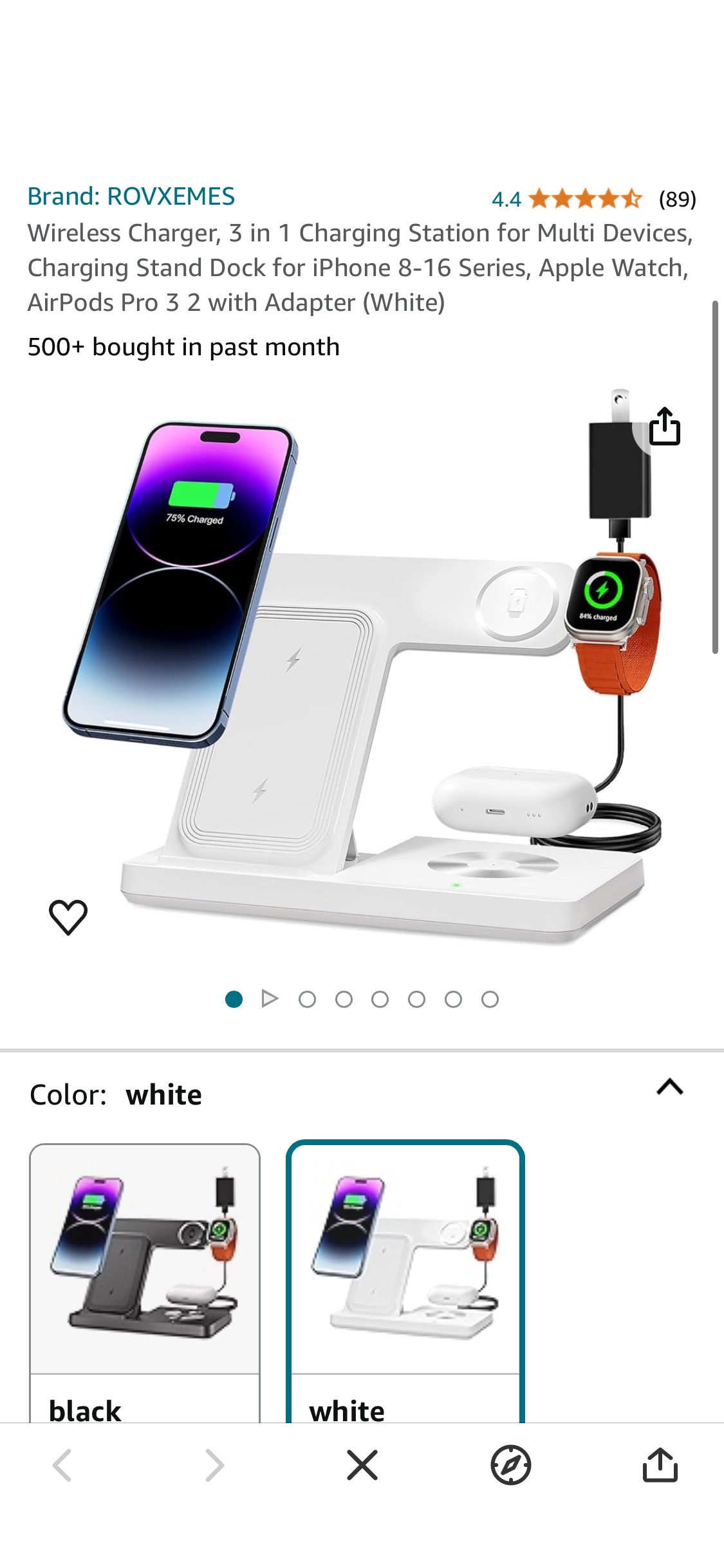 Amazon.com: Wireless Charger, 3 in 1 Charging Station for Multi Devices, Charging Stand Dock for iPhone 8-16 Series, Apple Watch, AirPods Pro 3 2 with Adapter (White) : Cell Phones & 折扣码：50S69MND