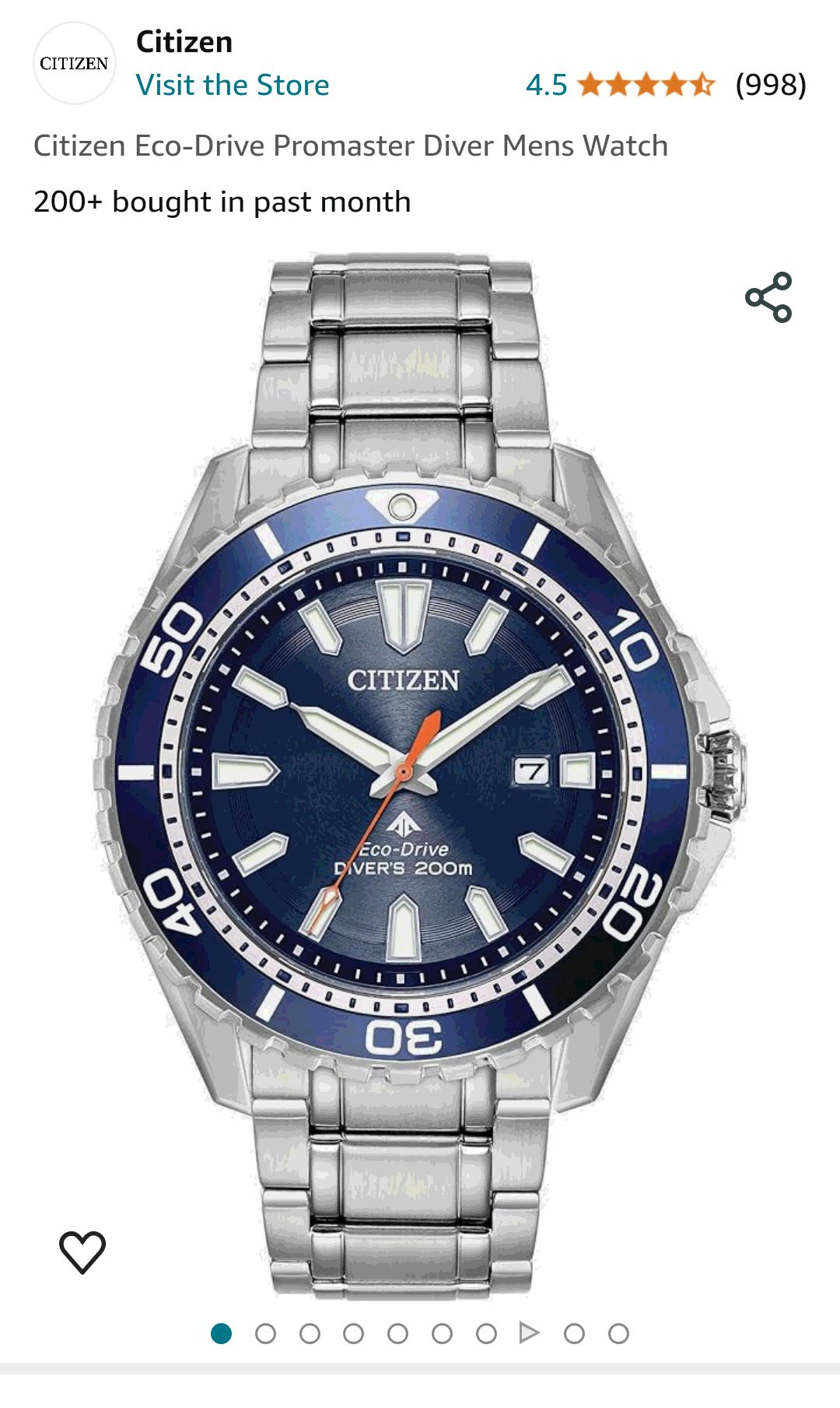 Citizen Men's Promaster Sea Eco-Drive Stainless Steel Watch, 3-Hand Date, One-way Rotating Bezel, ISO Compliant, Luminous Hands and Markers, Blue Dial, 45mm (Model: BN0191-55L) : Clothing, Shoes & Jew