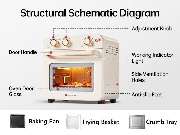 多功能空气炸锅Amazon.com: HAUSWIRT Air Fryer Toaster Oven Combo K3, Retro Convection Oven Countertop,19QT 4-slices or 10" Pizza, Bake Toast Broil Air Fry, 1250W Rapid Heating, 140°F - 450°F, Non-Stick, White