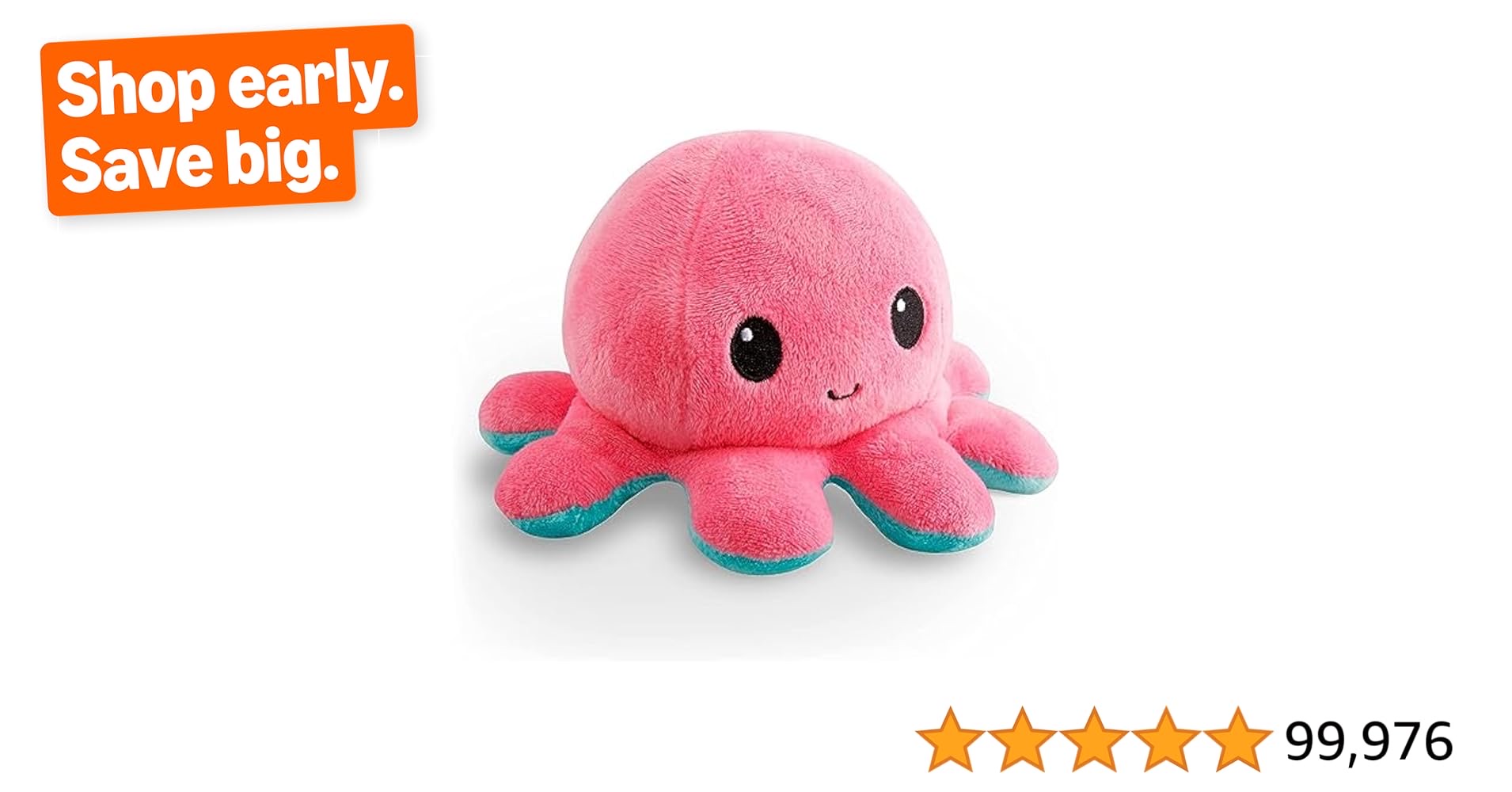 Limited-time deal: TeeTurtle - The Original Reversible Octopus Plushie - Pink + Aqua - Cute Sensory Fidget Stuffed Animals That Show Your Mood, 4 inch