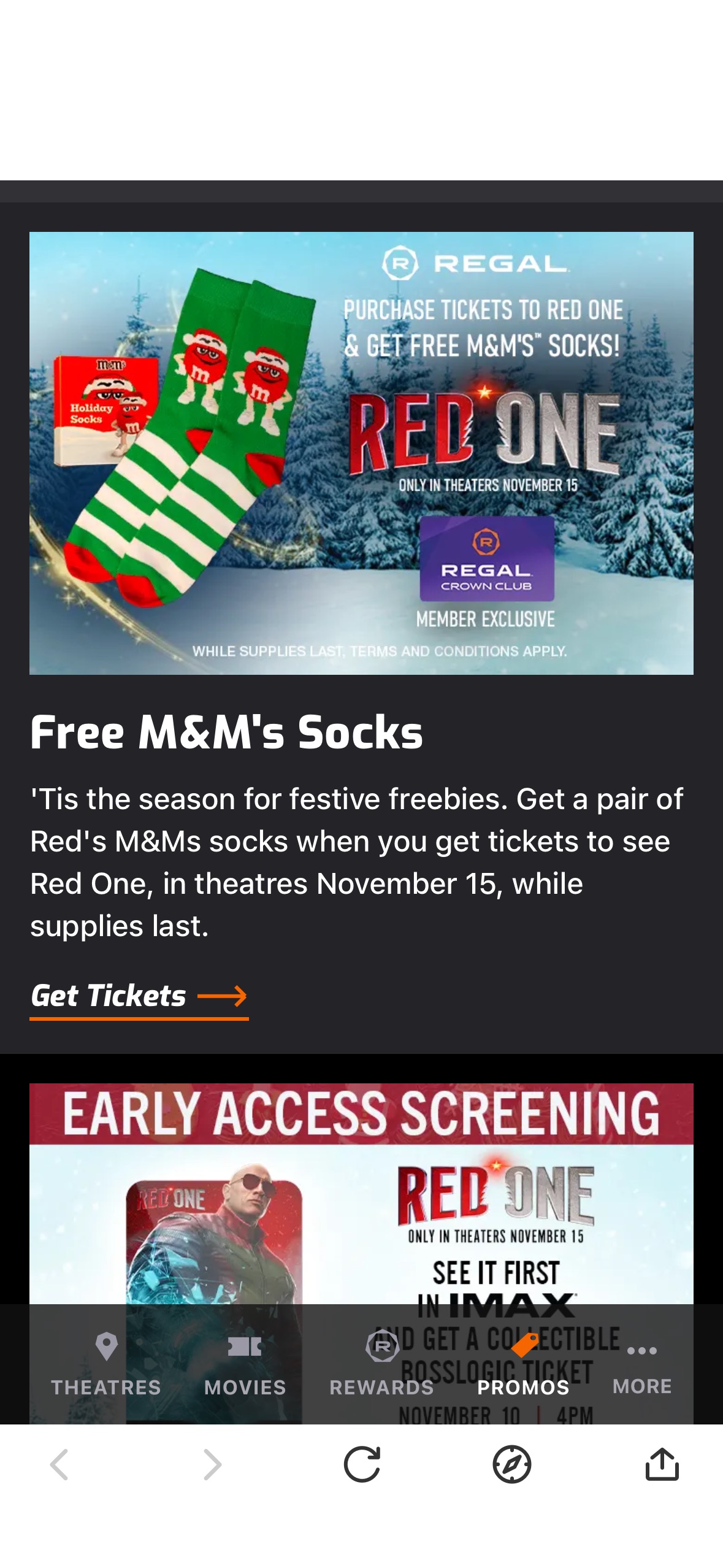 免费M&M’s袜子When You Buy Tickets to See Red One at Regal Cinemas