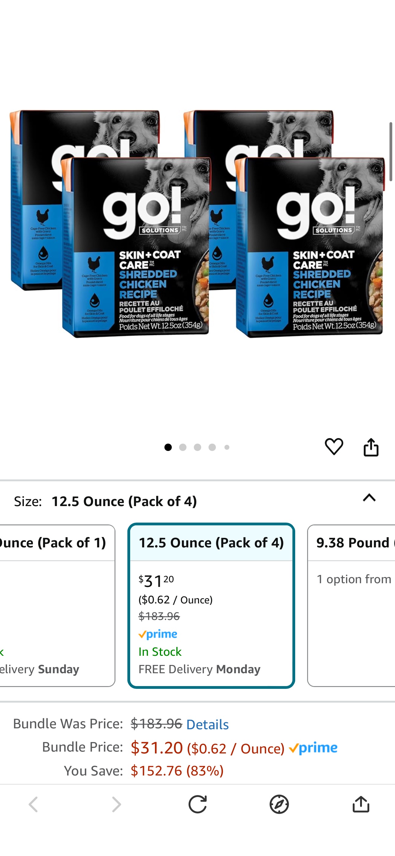 GO! SOLUTIONS Skin + Coat Care Wet Dog Food - Shredded Chicken Recipe with Grains - Complete & Balanced Nutrition for All Life Stages, 12.5 oz (Pack of 4): Pet Supplies: Amazon.com