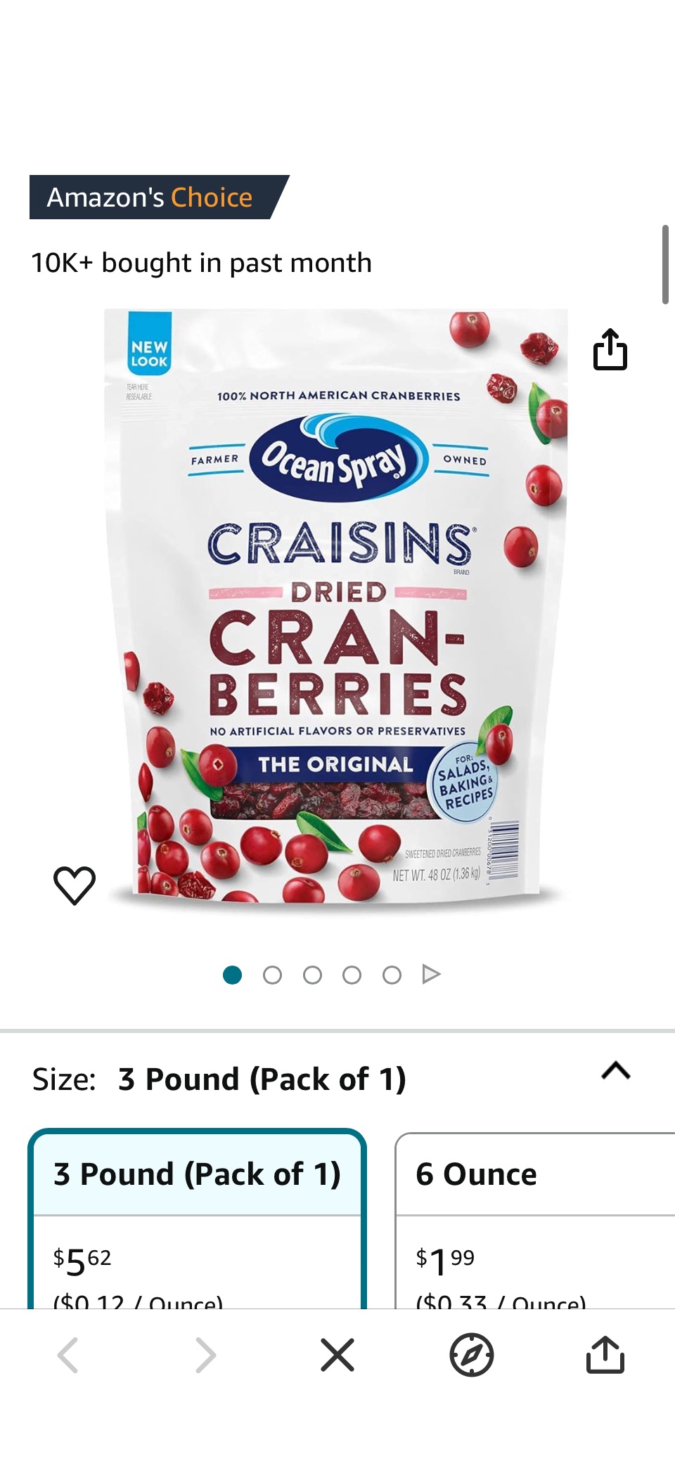 Amazon.com : Ocean Spray Craisins Dried Cranberries, Original, 48 Ounce : Grocery & Gourmet Food