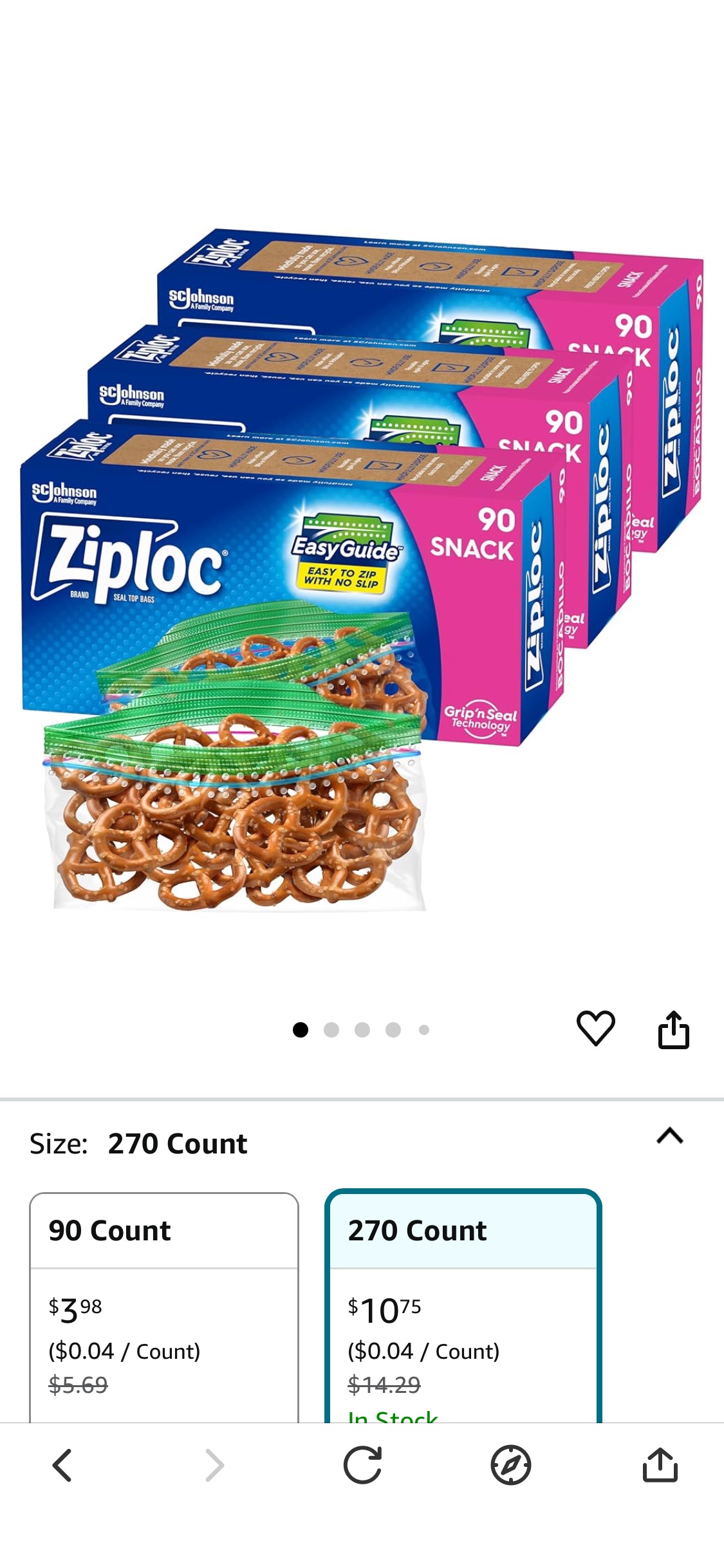 Amazon.com: Ziploc Snack Bags with EasyGuide Texture, Small Plastic Storage Bags with Grip 'N Seal Technology, 270 Bags Total : Health & Household折扣25%off