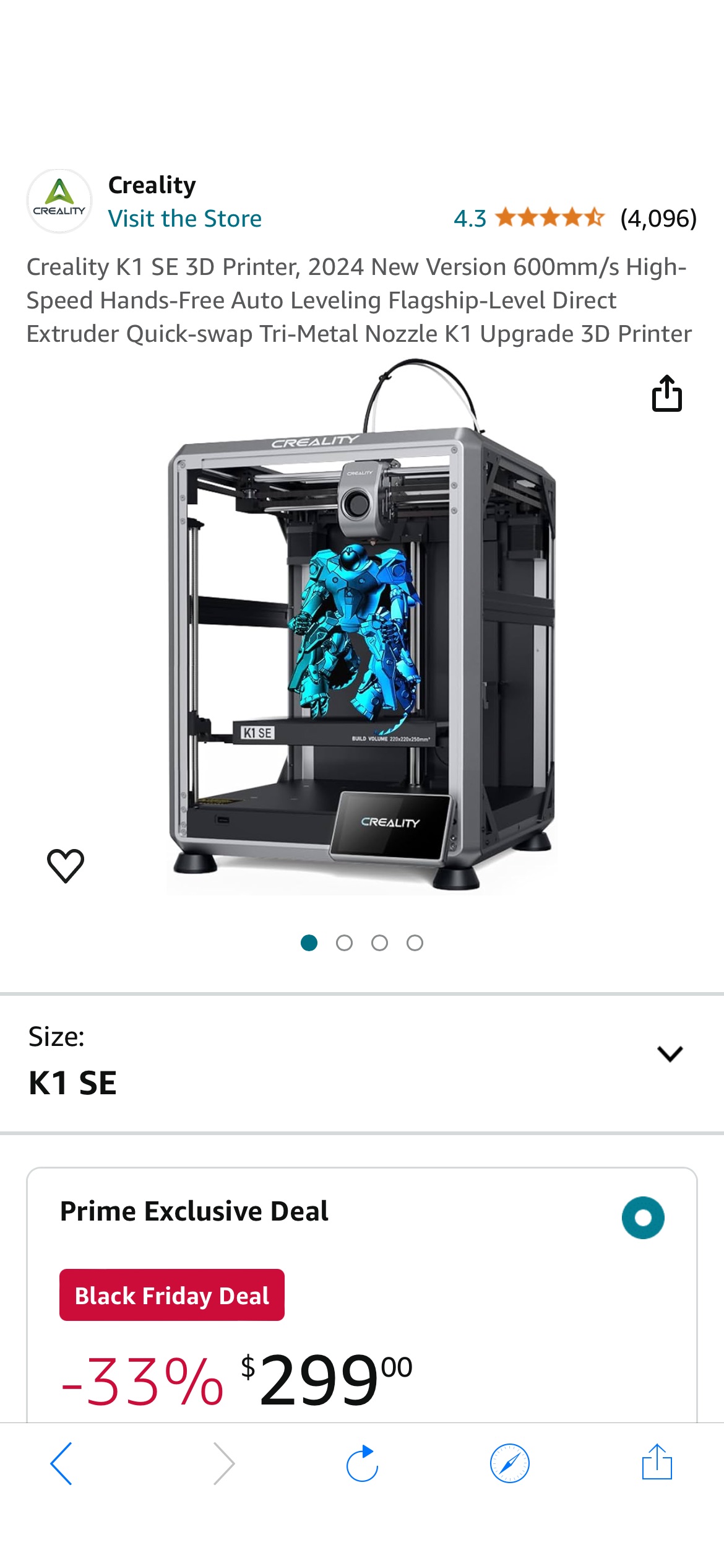 Creality K1C 3D Printer, 2024 New Version 3D Printers with 600mm/s Fast Printing Speed and Clog-Free Direct Extruder, Support 300℃ Printing and Carbon Fiber Filaments, Auto Leveling and AI Camera