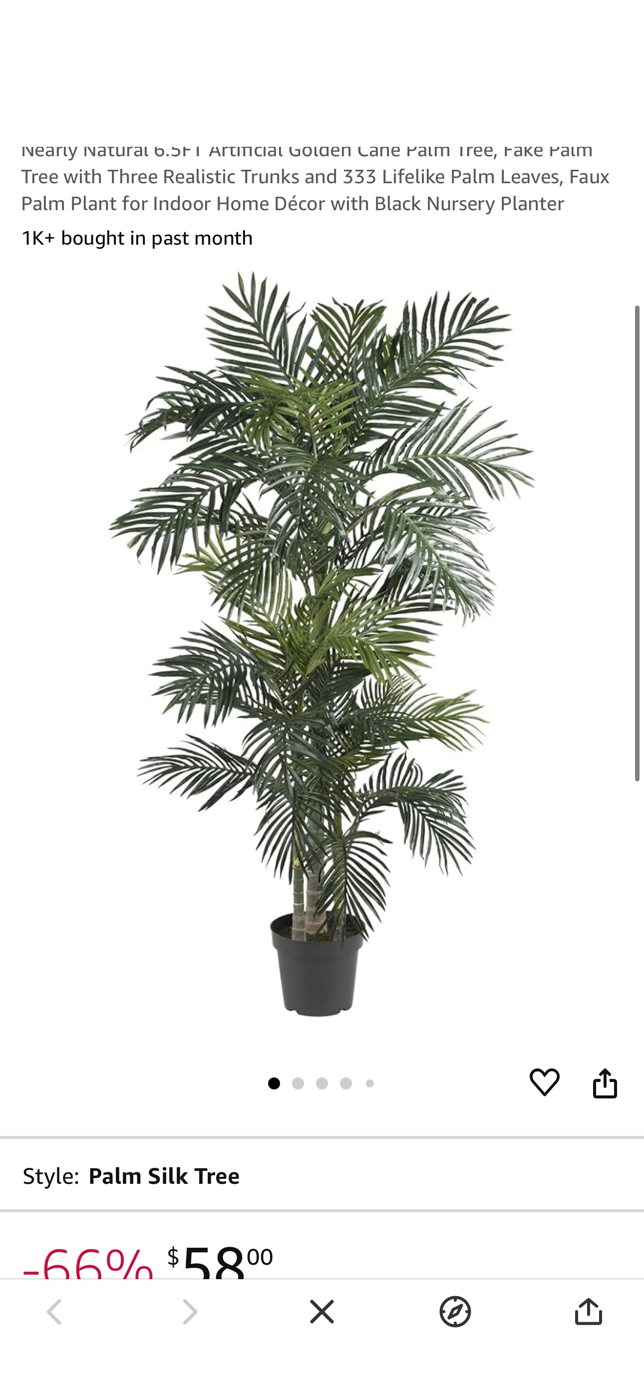 Amazon.com: Nearly Natural 6.5FT Artificial Golden Cane Palm Tree, Fake Palm Tree with Three Realistic Trunks and 333 Lifelike Palm Leaves, Faux Palm Plant for Indoor Home Décor with Black Nursery Pla