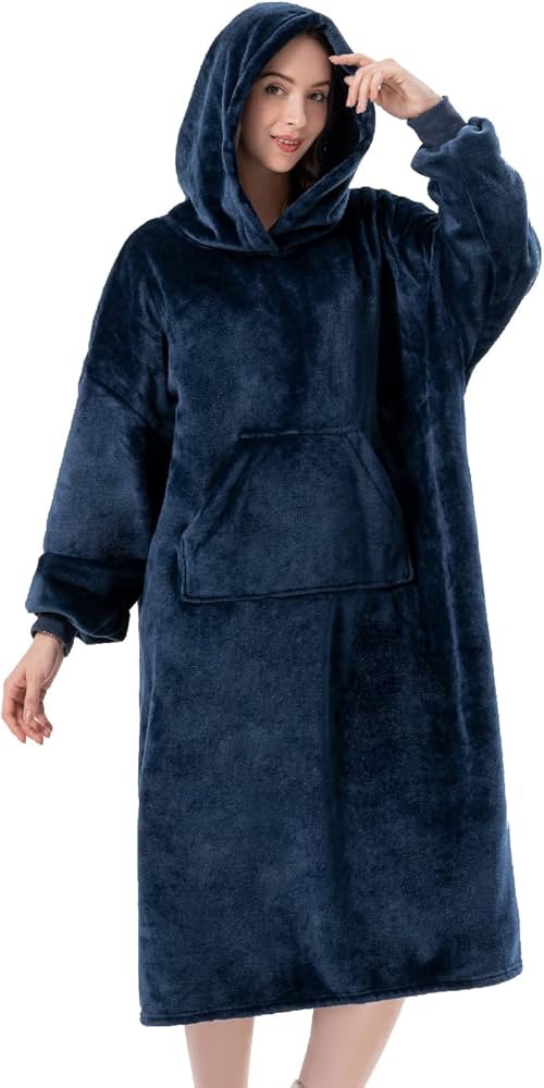 Amazon.com: Wearable Blanket Hoodie for Women/Kids/Men, Oversized & Cozy Sherpa Lined Hoodie Sweatshirt Blanket(Navy,Long1) : Home & Kitchen