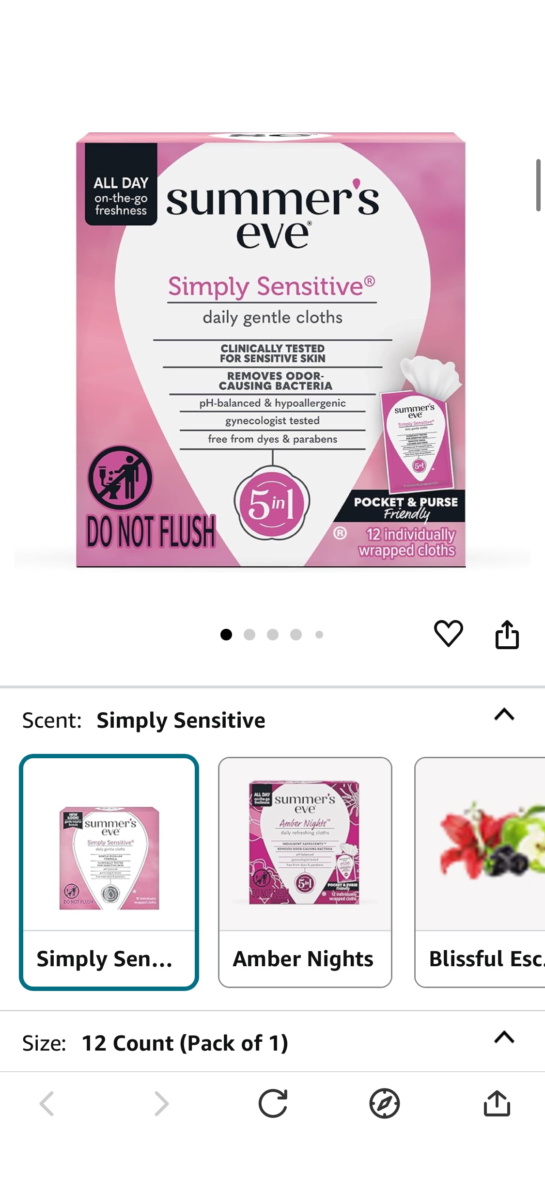 Amazon.com: Summer's Eve Simply Sensitive Daily Refreshing Feminine Wipes, Removes Odor, pH Balanced, 12 Count, 1 Pack : Health & Household折扣25%off