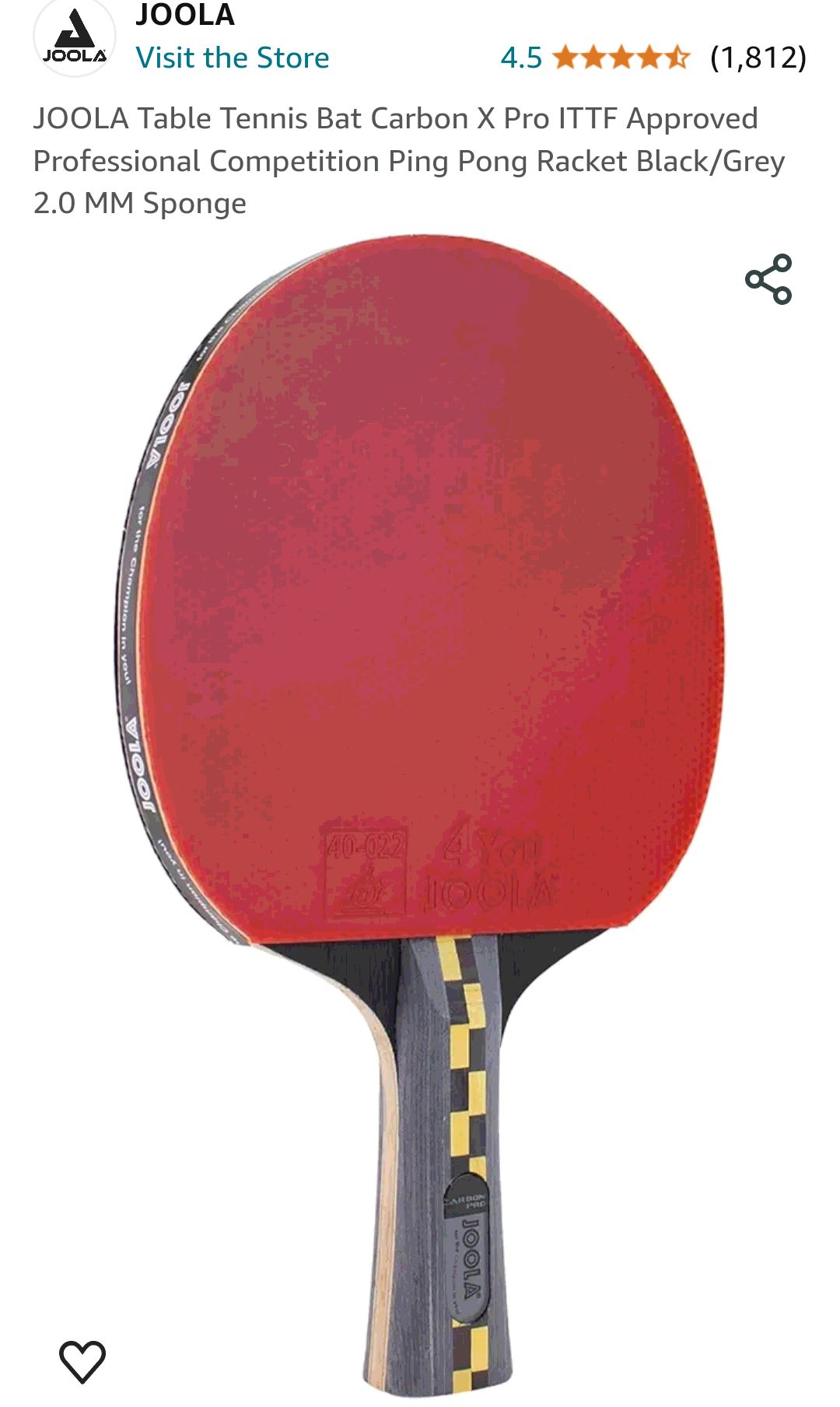 Amazon.com : JOOLA Carbon Pro Professional Ping Pong Paddle - Racket with Carbonwood Technology & Red/Black JOOLA 4 You Rubber - Table Tennis Racket Designed for Speed : Sports & Outdoors